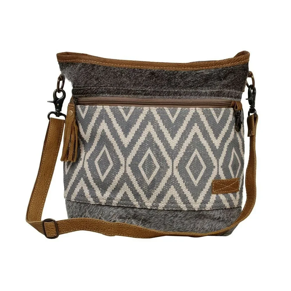 Myra Bag Handmade Oath Shoulder Bag Upcycled Canvas & Cowhide Leather